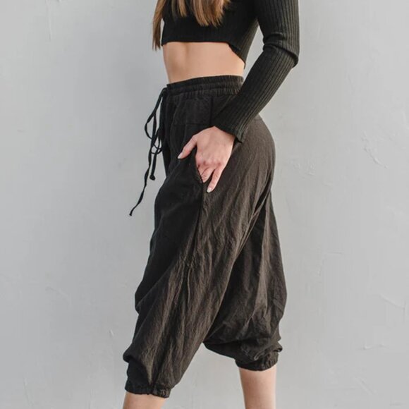 Buddha Pants Pants - Buddha Pants Womens Elastic Waist Drawcord Boho Hippie O.G Harem Pants Black